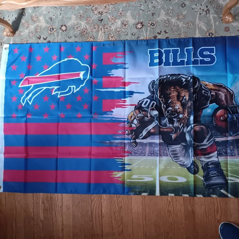 Buffalo Bills NFL 3X5 Feet American Flag Banner Wall Decor or Pole Hang